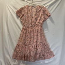 SHEIN Floral Mini Dress Ruffle Hem V-Neck Flutter Sleeve Pink Size S US 4