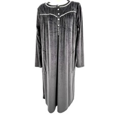 Aria Collection Nightgown Women's S Black Velour Vintage-Style Buttons Pleating