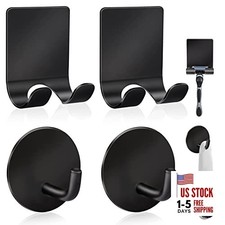Razor Holder 304 Stainless Steel for Shower Adhesive Sticky Heavy Black-4pcs