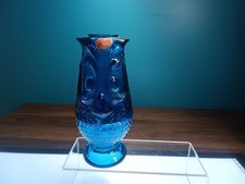 Vintage Viking Glass Blue Owl Fairy Lamp Tea Light 2 Piece