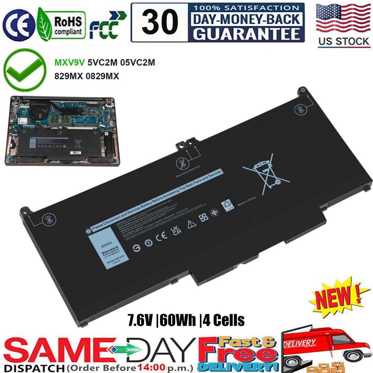 For Dell Latitude 5300 5310 (2-in-1) 7300 7400 60Wh 7.6V Laptop