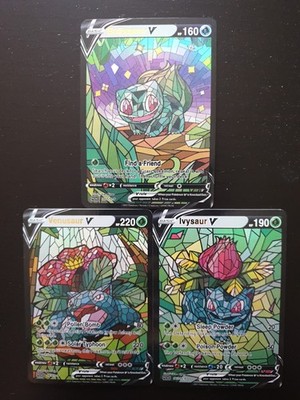 Pokemon Bisasam Bisaknosp Bisaflor Glass Stained Holo Fullart Custom Card Bundle