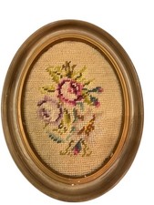 Vintage Floral Needlepoint Oval Frame 9" x 7" cottage core Gallery Wall