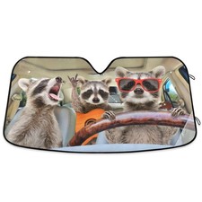 Raccoon Driving Car Windshield Sun Shade Funny Animal Music Foldable UV Ray S...