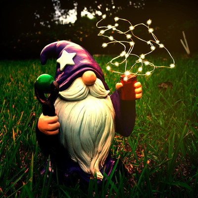 Resin Gnome Statue Outdoor Decor Waterproof Firework Solar LED Firework Gnome