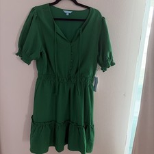 NWT DRAPER JAMES RSVP GREEN PUFF SLEEVE TIE NECK SHORT DRESS