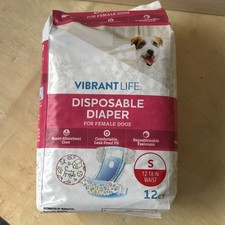 Vibrant Life Disposable Female Dog Diapers Small 12 Count Total 12"-18" Waist