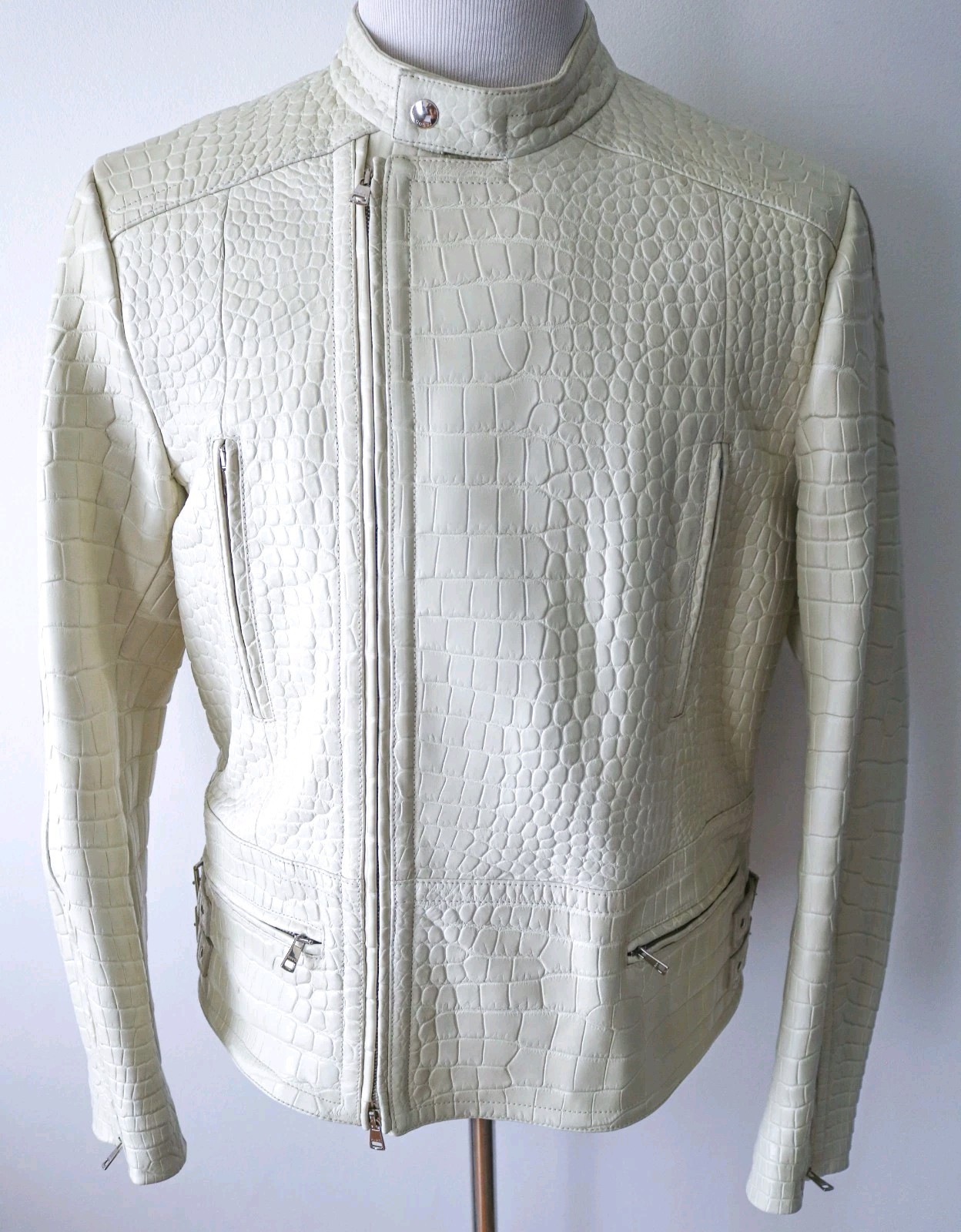 GUCCI Alligator Crocodile Leather Biker Jacket Coat Size 54 Euro Large - XL
