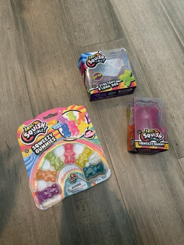3 Irre-squish-tible Sqweezy Gummy by Ja-Ru 6 Mini Bears Ballon Glitter Dog Used