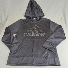Adidas Black Logo Hoodie Boys M 10/12 Pullover Athletic Fleece Lined AA6467