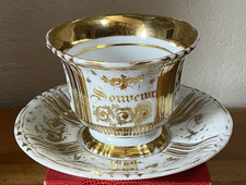 ANCIENNE GRANDE TASSE A CHOCOLAT/ Déjeuner SOUVENIR porcelaine  XIXe  à Décor OR