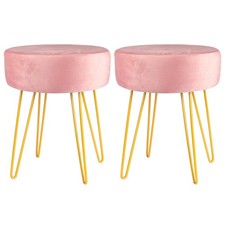 Round Velvet Footstool Ottoman Stool Pouffe Seat Vanity Dressing Table Stool