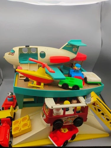 Vintage Fisher Price Little People Play Family Airport Jet Plane Helicopter Plus