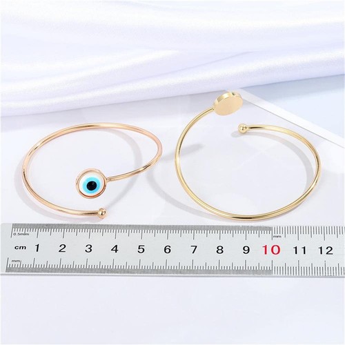 Evil Eye Bracelet Adjustable High Polished Blue Evil Eye Cuff Bangle Bracelet Lu - Picture 3 of 3