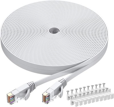 Cat6 Ethernet Cable 40 FT White, Cat-6 Flat RJ45 Computer Internet LAN Network E