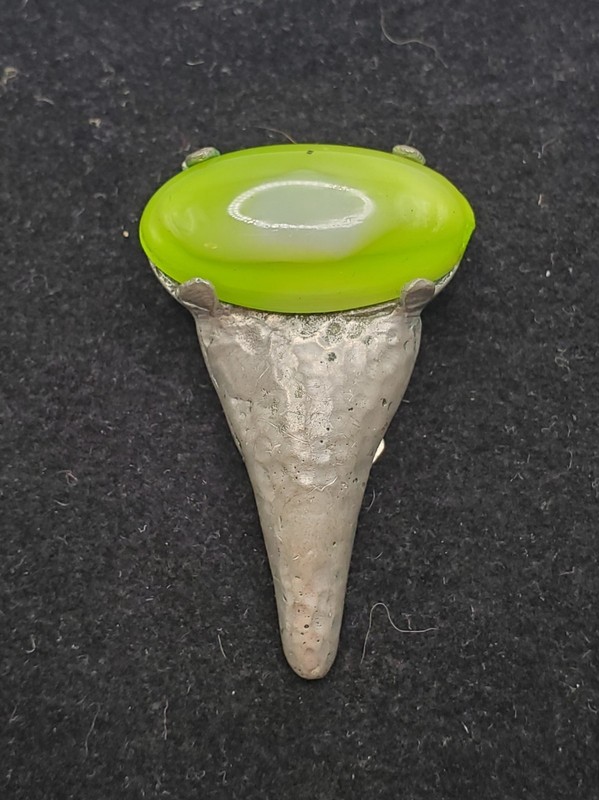 Vintage Lime Green Glass Moonglow Moonstone Dress Fur Clip Modernist Silver