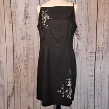 Y2K Vintage 90s CDC Black Spaghetti Strap Embroidery Glam Formal Slip Dress 12