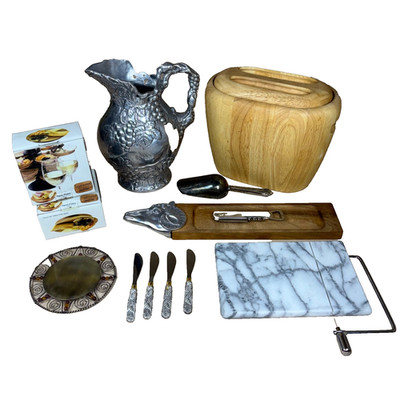 Patio, ''Wine and Hors d'oeuvres'' Set -Marble Cheese Cutter, Ice Bucket, Etc.-EX+