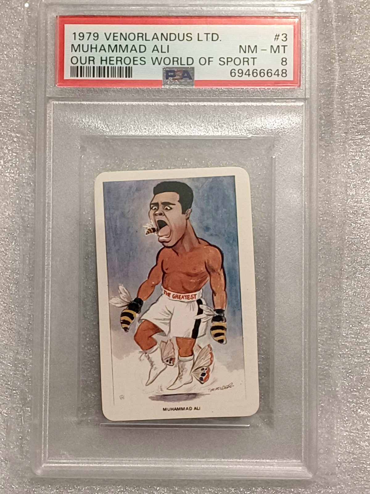 1979 Venorlandus Ltd. #3 MUHAMMAD ALI Our Heroes World of Sport PSA 8 NM-MT view 1