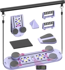 Pilates Board, Portable Pilates Reformer Equipment with Timer, 7-In-1 Foldable P