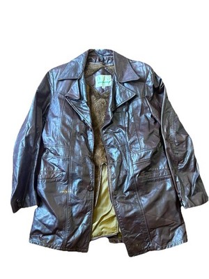 Vintage Gino Leathers Leather Jacket Brown Fur Lined Size 38 Mens Buttons