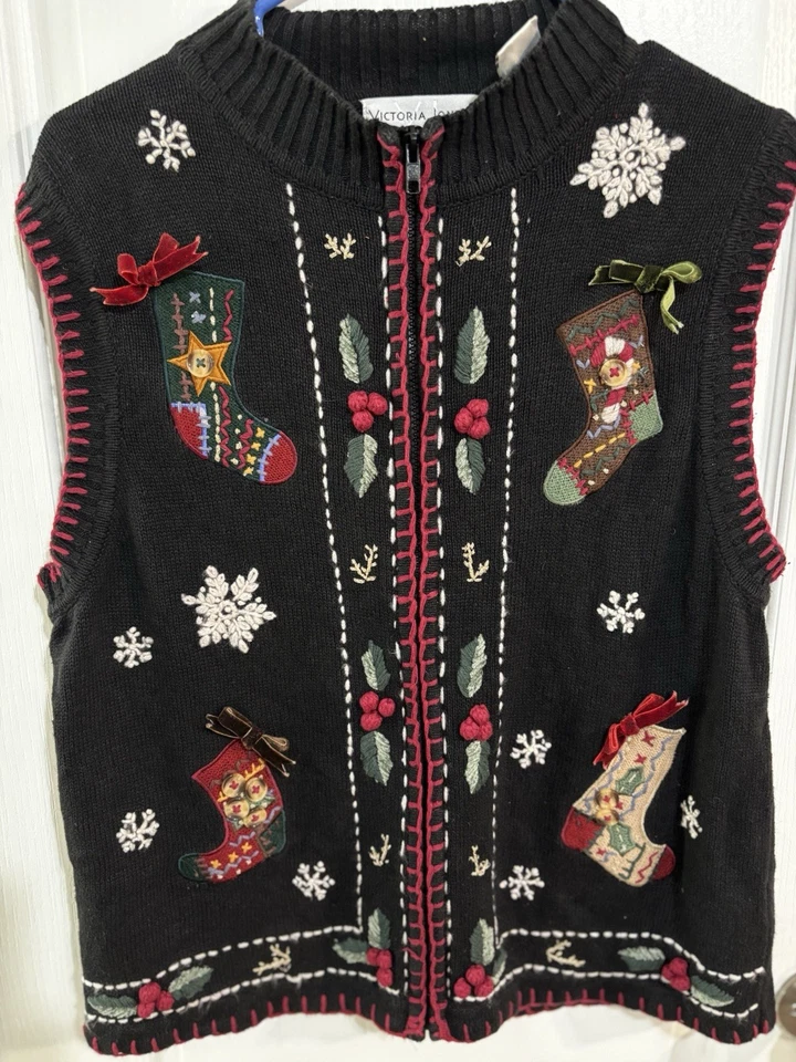 Victoria Jones Vintage Navidad Medias Chaleco Talla Grande Feo Suéter Fiesta Años 90 Foto 2 de 4