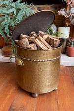 Antique Victorian Edwardian Large & Heavy Brass Coal Scuttle Coal Bin Log Basket