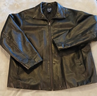 Vintage GAP Y2K Black Leather XL Men's Jacket Coat Full Zip