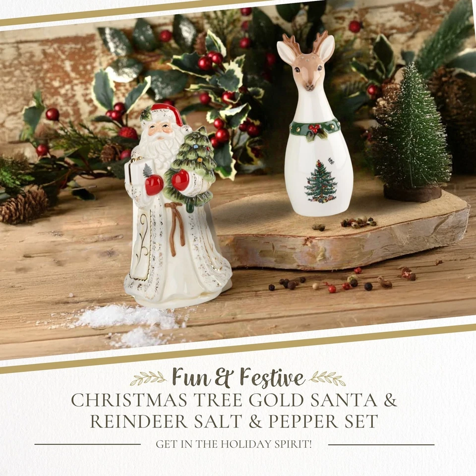Spode Christmas Tree Santa & Reindeer Salt & Pepper Set - Image 2 of 4