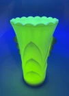 Vtg Fire King Art Deco Vitrock Ivory Vase Uranium Glows Under Black Light 5.25"H