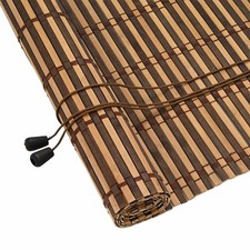Roller Blind with Curtains Manual Brown Bamboo Contemporary Blinds  vidaXL