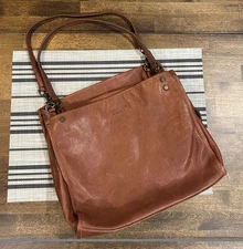 American Leather Co Lenox Triple Entry Satchel Brandy FLAWS purse