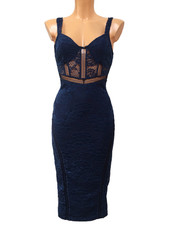 *PrettyLittleThing* Navy Lace Detail Party / Evening Bodycon Dress: Sz 6: BNWT