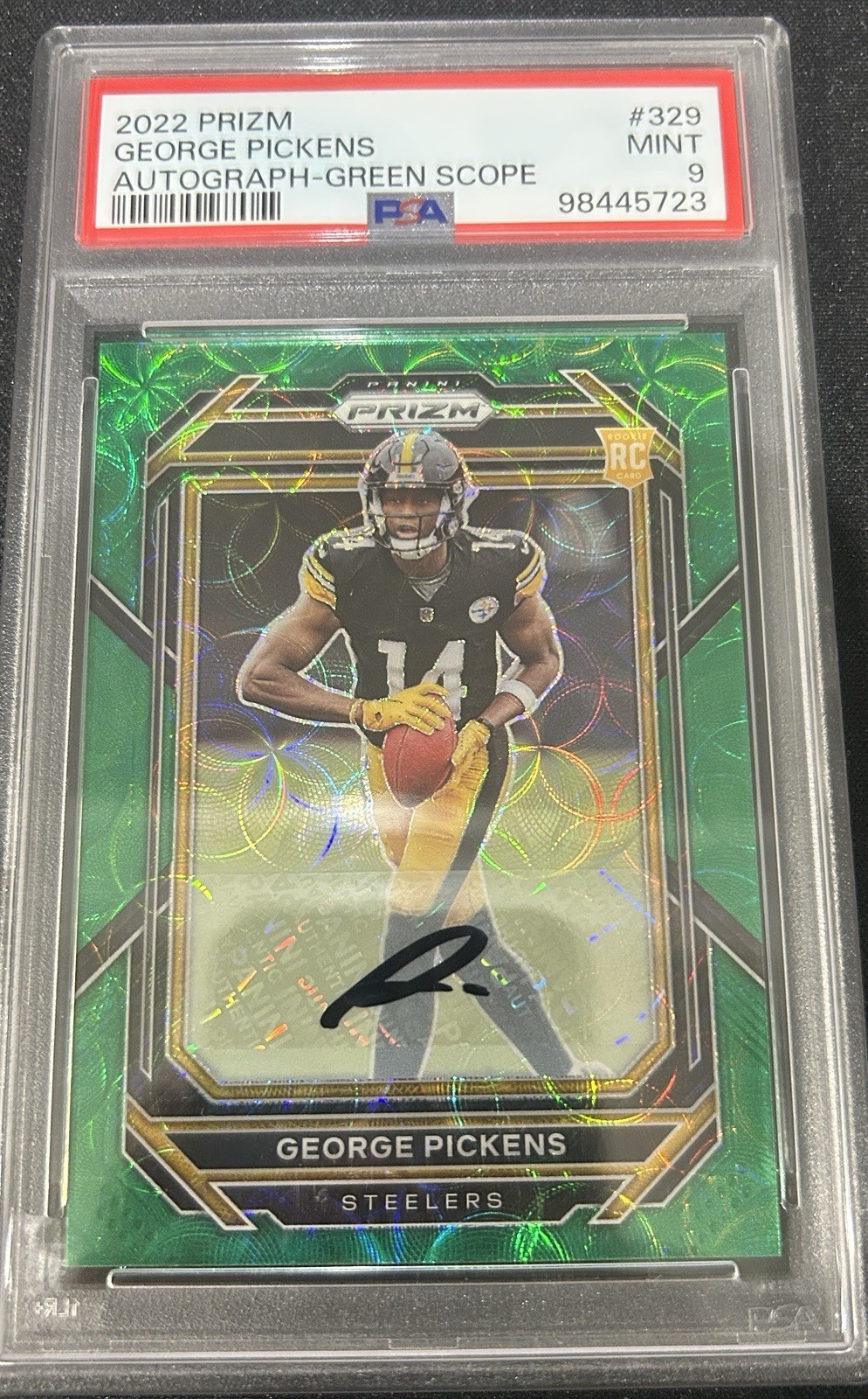 2022 Panini Prizm Rookies George Pickens #329 Green Scope Prizm /75 END OF BOOK