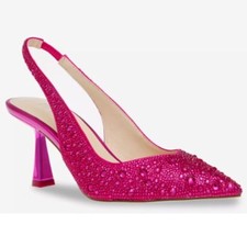 Betsey Johnson Clark Rhinestone Slingback Pumps Fuchsia 8M Sparkle Heels
