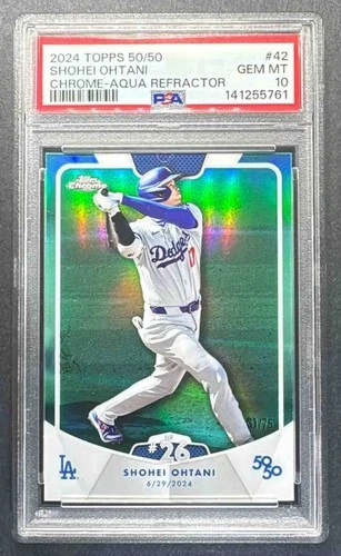 2024 Topps Baseball 50/50 Shohei Ohtani Chrome Aqua /75 PSA 10