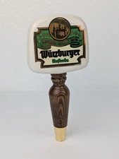 Vintage Imported Wurzburger Hofbrau Beer Tap Handle Ceramic Oak Wood 7.5" Tall