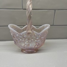 Vintage Fenton Art Glass Pink Opalescent Lily of the Valley Basket