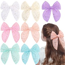 7PCS Hair Bows for Girls, Tulle Stars Hairs Barrettes Colorful Alligator Clip...
