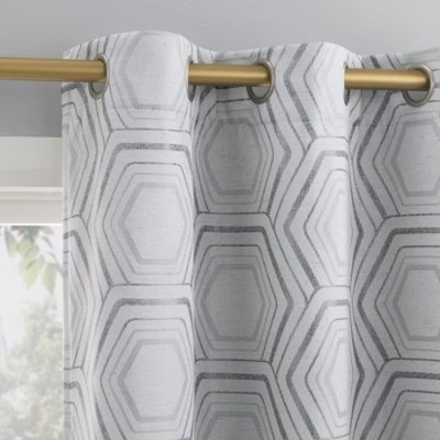 Sun Zero Brevick Geometric Faux Linen 100% Blackout Grommet Curtain Panel