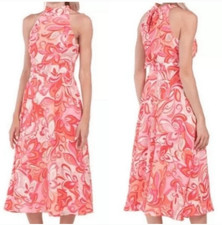 Tahari ASL NWT halter tie neck sleeveless  pink and orange dress size 8