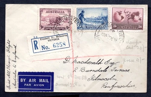 Australia - 1934 First All Through Flight Registered Airmail Cover to England