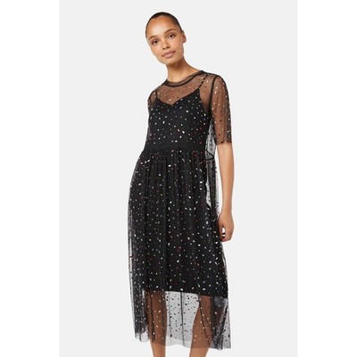 Gorman Womens Dark Fairy Mesh Grunge Rhinestone Dress Midi Size 12 Whimsical