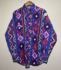 Vintage Wrangler Brushpopper Western Cowboy Shirt 16 1/2-34 Aztec Navajo NWT 90s