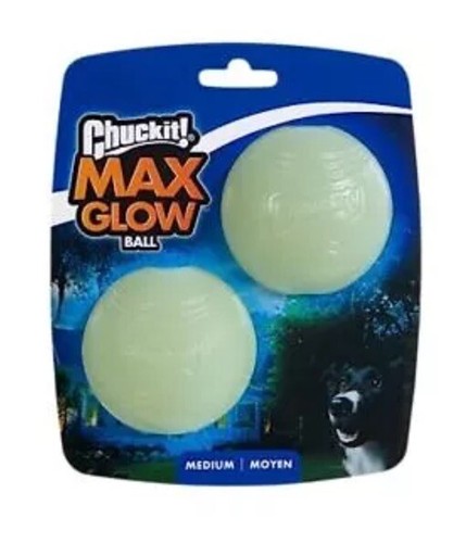 Chuckit Max Glow Ball Dog Toy, Medium (2.5 Inch Diameter) for dogs 20-60 lbs,