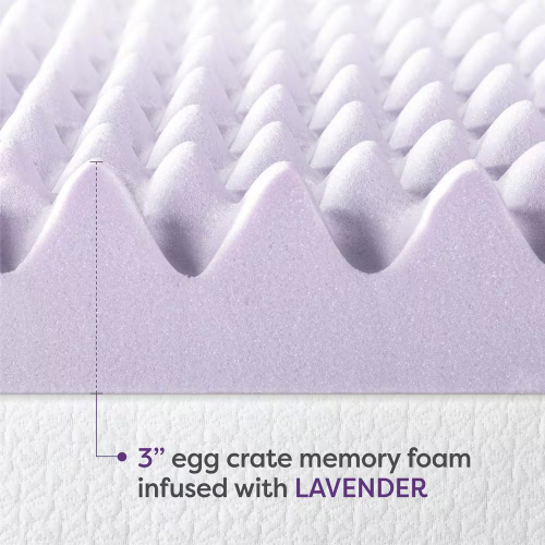 Memory Foam Mattress Topper Egg Crate Lavender Infused Purple King Size 3-inch - Picture 2 of 6
