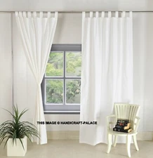 White Washed Cotton Fabric Curtains Door Window Curtain 2 PC Set Valences Indian