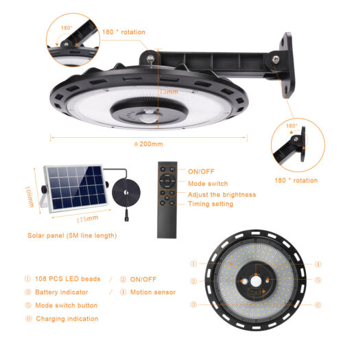 1200LM LED UFO Solarleuchte Außen Lampe Fluter Strahler Mit PIR Bewegungsmelder - Bild 3 von 11