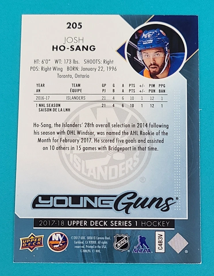 2017-18 Upper Deck Silver Foil RC #205 Josh Ho-Sang Islanders HOCKEY Card P8 - Image 2 of 2