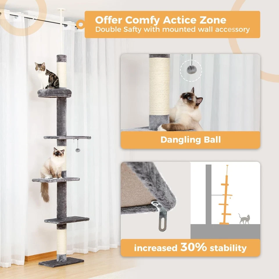 Katzenbaum 5 Stöckig von Boden bis Decke Höhenverstellbar Hohes Katzenkletter Ak - Bild 3 von 4